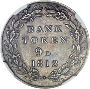 9 Pence - George III Bank Token; Pattern, United Kingdom, 1812 reverse image