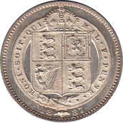 1 Shilling - Victoria 2nd portrait; 1st type, United Kingdom, 1887-1889 reverse image