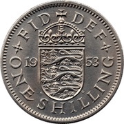 1 Shilling - Elizabeth II English shield; with 'BRITT:OMN', United Kingdom, 1953 reverse image
