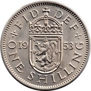 1 Shilling - Elizabeth II Scottish shield; with 'BRITT:OMN', United Kingdom, 1953 reverse image