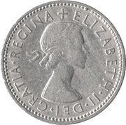 1 Shilling - Elizabeth II English shield; no 'BRITT:OMN' obverse image