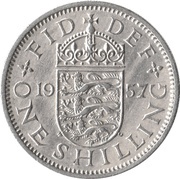 1 Shilling - Elizabeth II English shield; no 'BRITT:OMN', United Kingdom, 1954-1970 reverse image