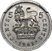 5 Cents - Elizabeth II Decimal Pattern, United Kingdom, 1961 reverse image