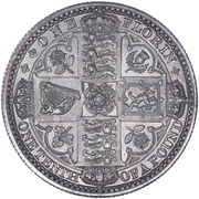 1 Florin - Victoria 1st portrait; 'Godless' type, United Kingdom, 1848-1849 reverse image