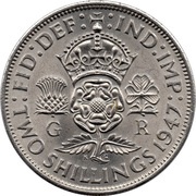 2 Shillings - George VI with 'IND:IMP', United Kingdom, 1947-1948 reverse image