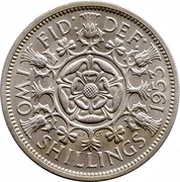 2 Shillings - Elizabeth II 1st portrait; with 'BRITT:OMN', United Kingdom, 1953 reverse image