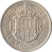 ½ Crown - Elizabeth II 1st portrait; no 'BRITT:OMN', United Kingdom, 1954-1970 reverse image