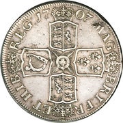 1 Crown - Anne 2nd bust, United Kingdom, 1707-1708 reverse image