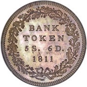 5 Shillings 6 Pence - George III Bank Token; Pattern, United Kingdom, 1811 reverse image