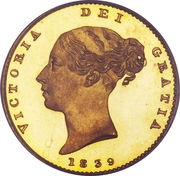 ½ Sovereign - Victoria 1st portrait obverse image