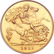 ½ Sovereign - George V, United Kingdom, 1911-1915 reverse image