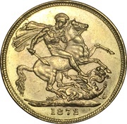 1 Sovereign - Victoria 1st portrait; St George, United Kingdom, 1871-1885 reverse image