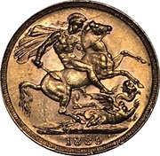 1 Sovereign - Victoria 2nd portrait, United Kingdom, 1887-1892 reverse image