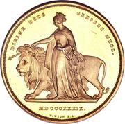 5 Pounds - Victoria 1st portrait; 'Una and the Lion', United Kingdom, 1839 reverse image