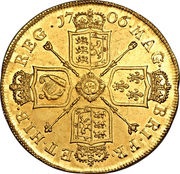 5 Guineas - Anne post-union shields, United Kingdom, 1706 reverse image