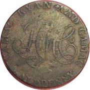 ½ Penny Warwickshire - Wilkinson / Camac Kyan and Camac, United Kingdom, 1787-1795 reverse image