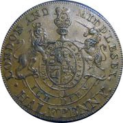 ½ Penny Middlesex - National Series / Prince of Wales, United Kingdom, 1787-1797 reverse image
