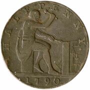 ½ Penny Warwickshire - Wilkinson / Vulcan, United Kingdom, 1790 reverse image