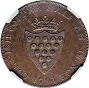 ½ Penny Cornwall - County, United Kingdom, 1791 reverse image