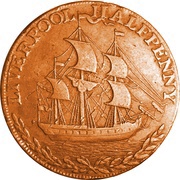½ Penny Lancashire - Liverpool / Sailing Ship obverse image