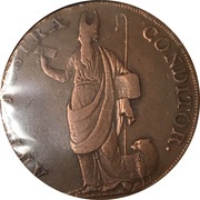 ½ Penny Lancashire - Liverpool / Bishop Blaize, United Kingdom, 1793 reverse image