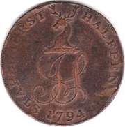 ½ Penny Kent – Staplehurst / J. Simmons obverse image