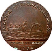½ Penny Middlesex - Fowler's Whale Fishery, United Kingdom, 1794 reverse image