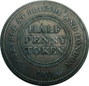 ½ Penny Bristol - Patent Sheathing Nail Manufactory, United Kingdom, 1811 reverse image