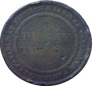 1 Penny Yorkshire - Barnsley / Jackson and Listers Warehouse, United Kingdom, 1812 reverse image