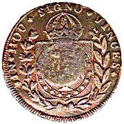 10 Réis - Pedro I Countermarked 20 Réis, Brazil, 1823-1830 reverse image