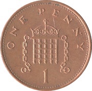 1 Penny - Elizabeth II 3rd portrait; magnetic, United Kingdom, 1992-1997 reverse image