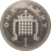 1 Penny - Elizabeth II 3rd portrait; Silver Proof, United Kingdom, 1996 reverse image