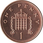 1 Penny - Elizabeth II 4th portrait; magnetic, United Kingdom, 1998-2008 reverse image
