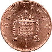 1 Penny - Elizabeth II 4th portrait; non-magnetic, set issue, United Kingdom, 1999 reverse image
