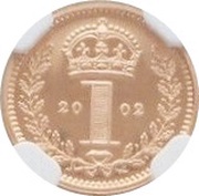 1 Penny - Elizabeth II 1st portrait; Gold Maundy, United Kingdom, 2002 reverse image