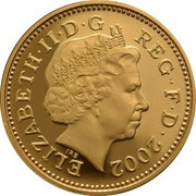 1 Penny - Elizabeth II 4th Portrait; Portcullis, Gold Proof obverse image