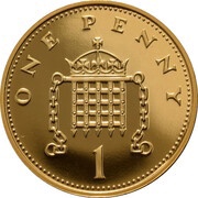 1 Penny - Elizabeth II 4th Portrait; Portcullis, Gold Proof, United Kingdom, 2002-2008 reverse image