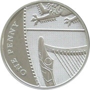 1 Penny - Elizabeth II 4th portrait; Royal Shield, Silver Piedfort, United Kingdom, 2008 reverse image