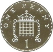 1 Penny - Elizabeth II 4th portrait; Portcullis, Platinum Proof, United Kingdom, 2008 reverse image