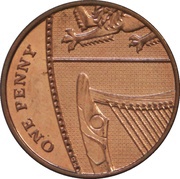 1 Penny - Elizabeth II 4th portrait; Royal Shield, United Kingdom, 2008-2015 reverse image