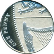 1 Penny - Elizabeth II 4th portrait; Royal Shield, Silver, United Kingdom, 2008-2015 reverse image