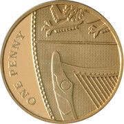 1 Penny - Elizabeth II 4th Portrait; Royal Shield, Gold Proof, United Kingdom, 2008-2015 reverse image