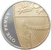 1 Penny - Elizabeth II 4th portrait; Royal Shield, Silver Proof, United Kingdom, 2012 reverse image