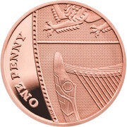 1 Penny - Elizabeth II 5th portrait; Royal Shield, United Kingdom, 2015-2022 reverse image