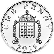1 Penny - Elizabeth II 5th portrait; Portcullis, Silver, United Kingdom, 2019-2022 reverse image