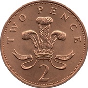 2 Pence - Elizabeth II 2nd portrait; set Issue, United Kingdom, 1982-1984 reverse image