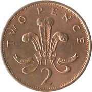 2 Pence - Elizabeth II 3rd portrait; non-magnetic, United Kingdom, 1985-1992 reverse image