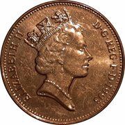 2 Pence - Elizabeth II 3rd portrait; magnetic obverse image