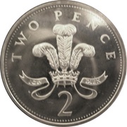 2 Pence - Elizabeth II 3rd portrait; Silver Proof, United Kingdom, 1996 reverse image