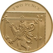 2 Pence - Elizabeth II 4th Portrait; Royal Shield, Gold Proof, United Kingdom, 2008-2015 reverse image